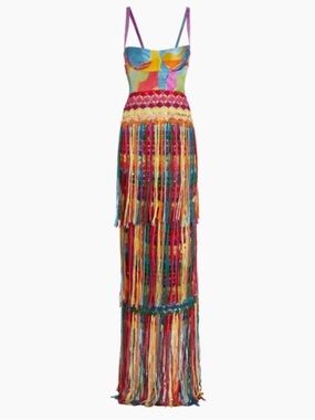 Alejandra Alonso Rojas Fringe-Trim Silk Gown